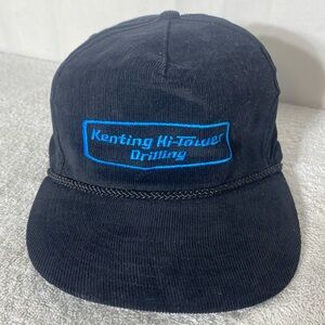 Vintage Kenting Hi-Tower Drilling Black Corduroy Snap Back Trucker Hat